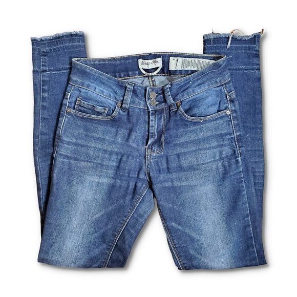 💎172 Indigo Rein Denim Raw Hem Ankle Skinny Slim Blue Jeans - Picture 6 of 7